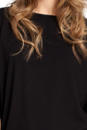 Bluzka damska luźna z wiskozy z rozciętymi rękawami czarna B036