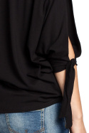 Bluzka damska luźna z wiskozy z rozciętymi rękawami czarna B036