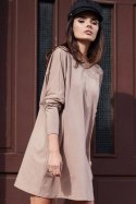 Luźna sukienka mini oversize z długim rękawem beżowa M227