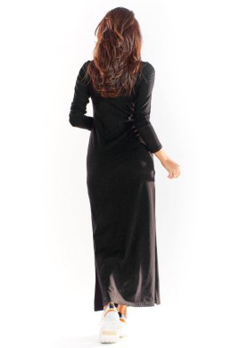 Sukienka maxi z rozcięciami po bokach i długim rękawem czarna M229