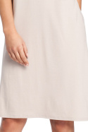 Sukienka midi z wiskozy z falbankami i krótkim rękawem beżowa B035