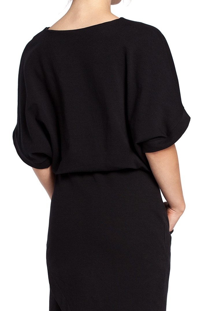 Sukienka midi dresowa asymetryczna z zakładką czarna B029