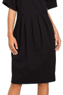 Sukienka dresowa midi luźna z zakładkami krótki rękaw czarna B045