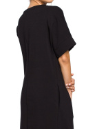 Sukienka dresowa midi luźna z zakładkami krótki rękaw czarna B045
