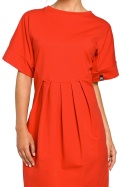 Sukienka dresowa midi luźna z zakładkami krótki rękaw czerwona B045