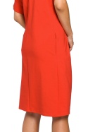 Sukienka dresowa midi luźna z zakładkami krótki rękaw czerwona B045