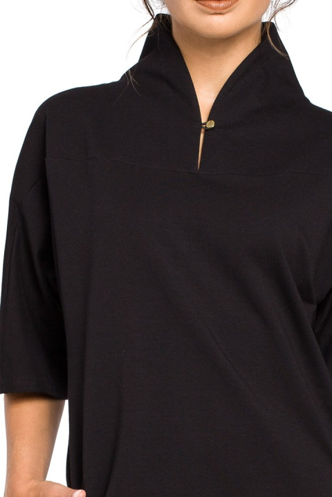 Tunika bawełniana mini kimono ze stójką krótki rękaw czarna B043 Tunika bawełniana mini kimono ze stójką krótki rękaw czarna B043