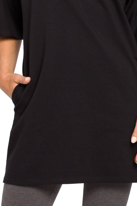 Tunika bawełniana mini kimono ze stójką krótki rękaw czarna B043 Tunika bawełniana mini kimono ze stójką krótki rękaw czarna B043