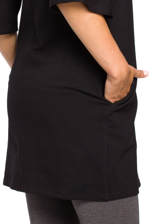 Tunika bawełniana mini kimono ze stójką krótki rękaw czarna B043 Tunika bawełniana mini kimono ze stójką krótki rękaw czarna B043