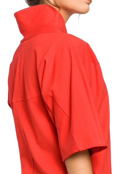 Tunika bawełniana mini kimono ze stójką krótki rękaw czerwona B043 Tunika bawełniana mini kimono ze stójką krótki rękaw czerwona B043