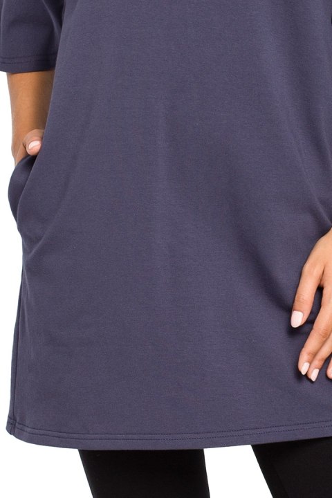 Tunika bawełniana mini kimono ze stójką krótki rękaw niebieska B043 Tunika bawełniana mini kimono ze stójką krótki rękaw niebieska B043