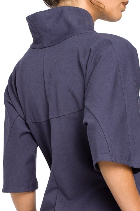 Tunika bawełniana mini kimono ze stójką krótki rękaw niebieska B043 Tunika bawełniana mini kimono ze stójką krótki rękaw niebieska B043