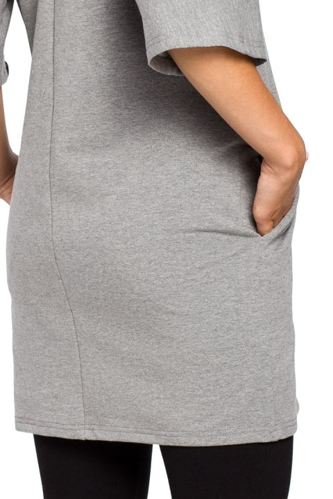 Tunika bawełniana mini kimono ze stójką krótki rękaw szara B043 Tunika bawełniana mini kimono ze stójką krótki rękaw szara B043