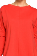 Tunika bawełniana mini trapezowa z długim rękawem czerwona B042