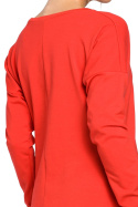 Tunika bawełniana mini trapezowa z długim rękawem czerwona B042