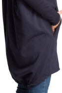 Bluza damska z kapturem i długim zwężonym rękawem granatowa B021