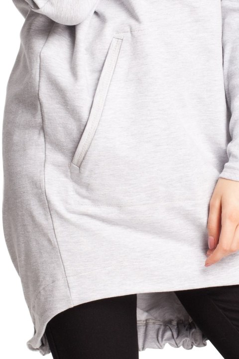 Bluza damska z kapturem i długim zwężonym rękawem popielata B021 Bluza damska z kapturem i długim zwężonym rękawem popielata B021