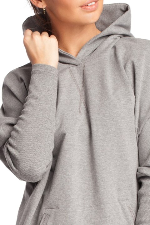 Bluza damska z kapturem i długim zwężonym rękawem szara B021 Bluza damska z kapturem i długim zwężonym rękawem szara B021