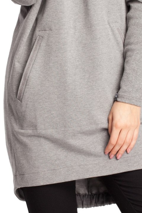 Bluza damska z kapturem i długim zwężonym rękawem szara B021 Bluza damska z kapturem i długim zwężonym rękawem szara B021