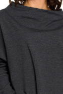 Bluza damska dresowa oversize z dekoltem V z tyłu grafitowa B094
