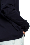 Bluza damska dresowa oversize z dekoltem V z tyłu granatowa B094