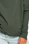 Bluza damska dresowa oversize z dekoltem V z tyłu zielona B094