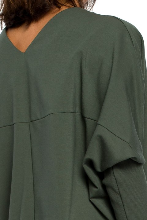 Bluza damska dresowa oversize z dekoltem V z tyłu zielona B094 Bluza damska dresowa oversize z dekoltem V z tyłu zielona B094