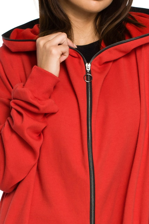 Długa bluza damska oversize rozpinana z kapturem czerwona B054 Długa bluza damska oversize rozpinana z kapturem czerwona B054