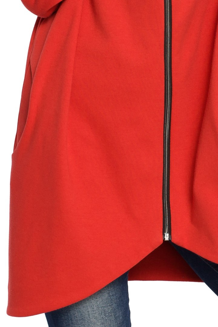 Długa bluza damska oversize rozpinana z kapturem czerwona B054 Długa bluza damska oversize rozpinana z kapturem czerwona B054