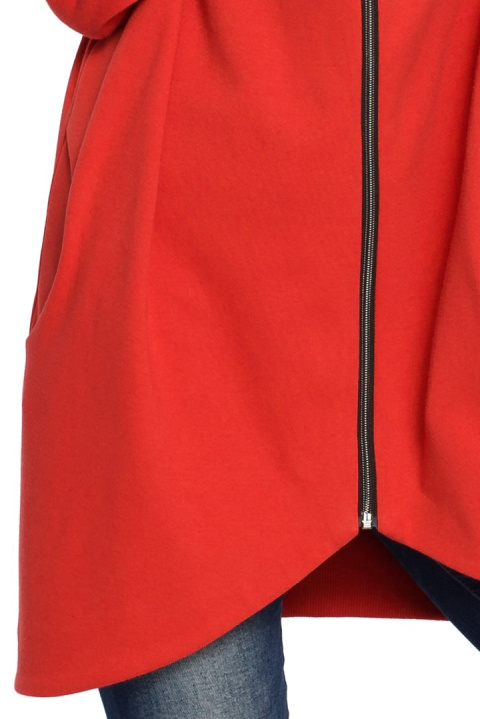Długa bluza damska oversize rozpinana z kapturem czerwona B054 Długa bluza damska oversize rozpinana z kapturem czerwona B054