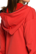 Długa bluza damska oversize rozpinana z kapturem czerwona B054