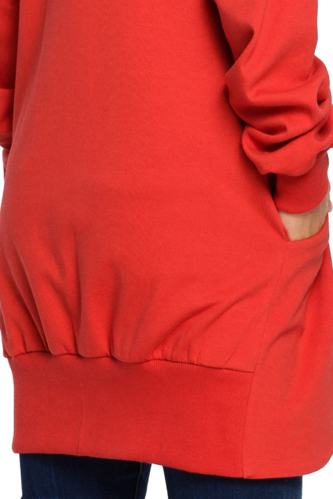 Długa bluza damska oversize rozpinana z kapturem czerwona B054 Długa bluza damska oversize rozpinana z kapturem czerwona B054