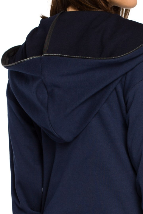 Długa bluza damska oversize rozpinana z kapturem granatowa B054 Długa bluza damska oversize rozpinana z kapturem granatowa B054