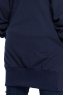 Długa bluza damska oversize rozpinana z kapturem granatowa B054
