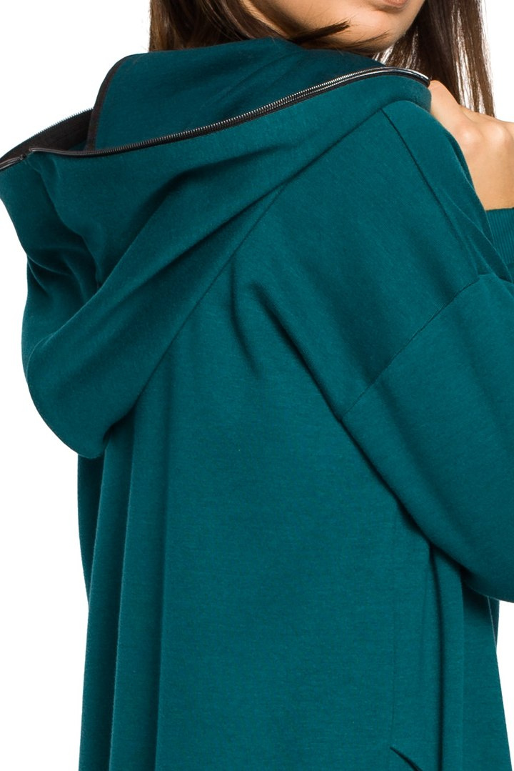 Długa bluza damska oversize rozpinana z kapturem zielona B054 Długa bluza damska oversize rozpinana z kapturem zielona B054