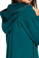 Długa bluza damska oversize rozpinana z kapturem zielona B054