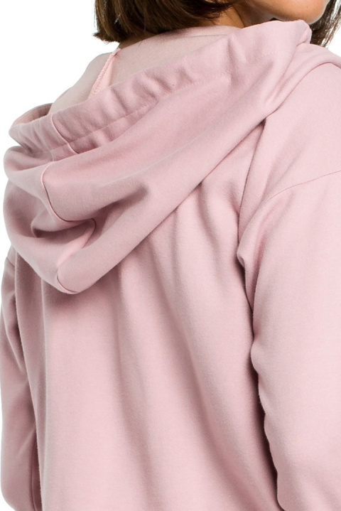 Bluza damska z kapturem i zakładką pudrowy B088 Bluza damska z kapturem i zakładką pudrowy B088