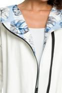 Bluza damska oversize z kapturem rozpinana na skos ecru B091