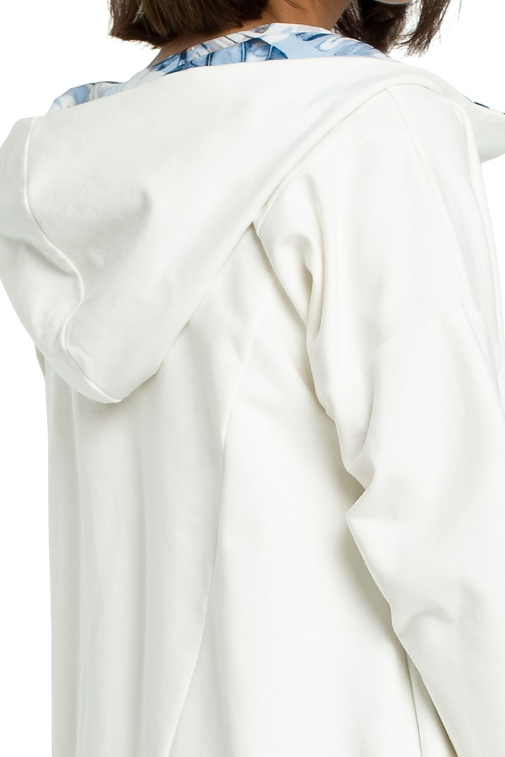 Bluza damska oversize z kapturem rozpinana na skos ecru B091 Bluza damska oversize z kapturem rozpinana na skos ecru B091