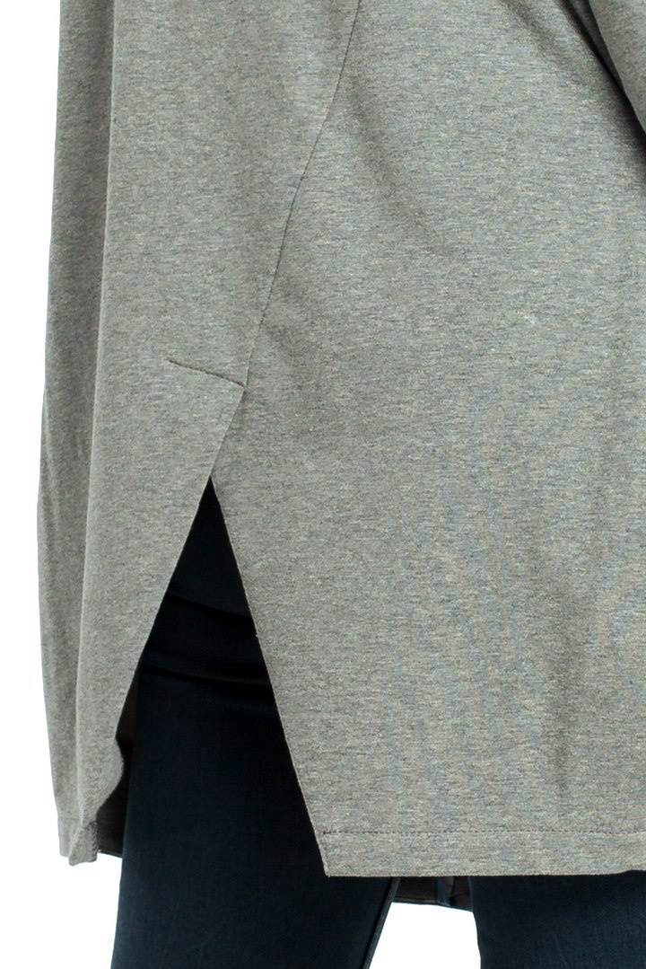 Bluza damska oversize z kapturem rozpinana na skos szara B091