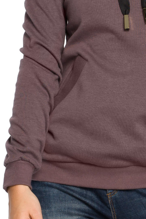 Bluza damska sportowa z wiskozą kołnierzem i kieszeniami brązowa B055 Bluza damska sportowa z wiskozą kołnierzem i kieszeniami brązowa B055