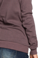 Bluza damska sportowa z wiskozą kołnierzem i kieszeniami brązowa B055