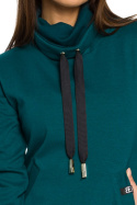 Bluza damska sportowa z wiskozą kołnierzem i kieszeniami zielona B055