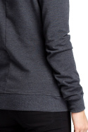 Bluza damska dresowa z kominem zapinana zamkiem na skos grafitowa B071