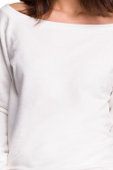 Bluza damska dresowa z wiązaniem i szerokim dekoltem ecru B108