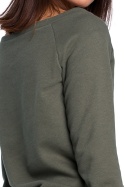 Bluza damska dresowa z wiązaniem i szerokim dekoltem khaki B108