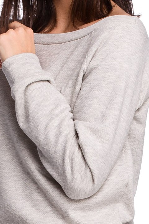 Bluza damska dresowa z wiązaniem i szerokim dekoltem popielata B108 Bluza damska dresowa z wiązaniem i szerokim dekoltem popielata B108