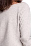 Bluza damska dresowa z wiązaniem i szerokim dekoltem popielata B108