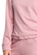 Bluza damska dresowa z wiązaniem i szerokim dekoltem pudrowa B108