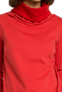 Bluza damska z wysokim kołnierzem i wiązaniem na dole czerwona B085